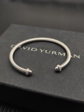 David Yurman Silver Cable Bracelet with Diamond Accents 💎 5mm